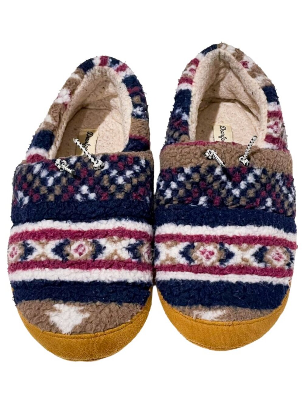 Fair Isle Teddy Fleece Slippers Women’s 9-10 Cozy Sherpa Closed Back